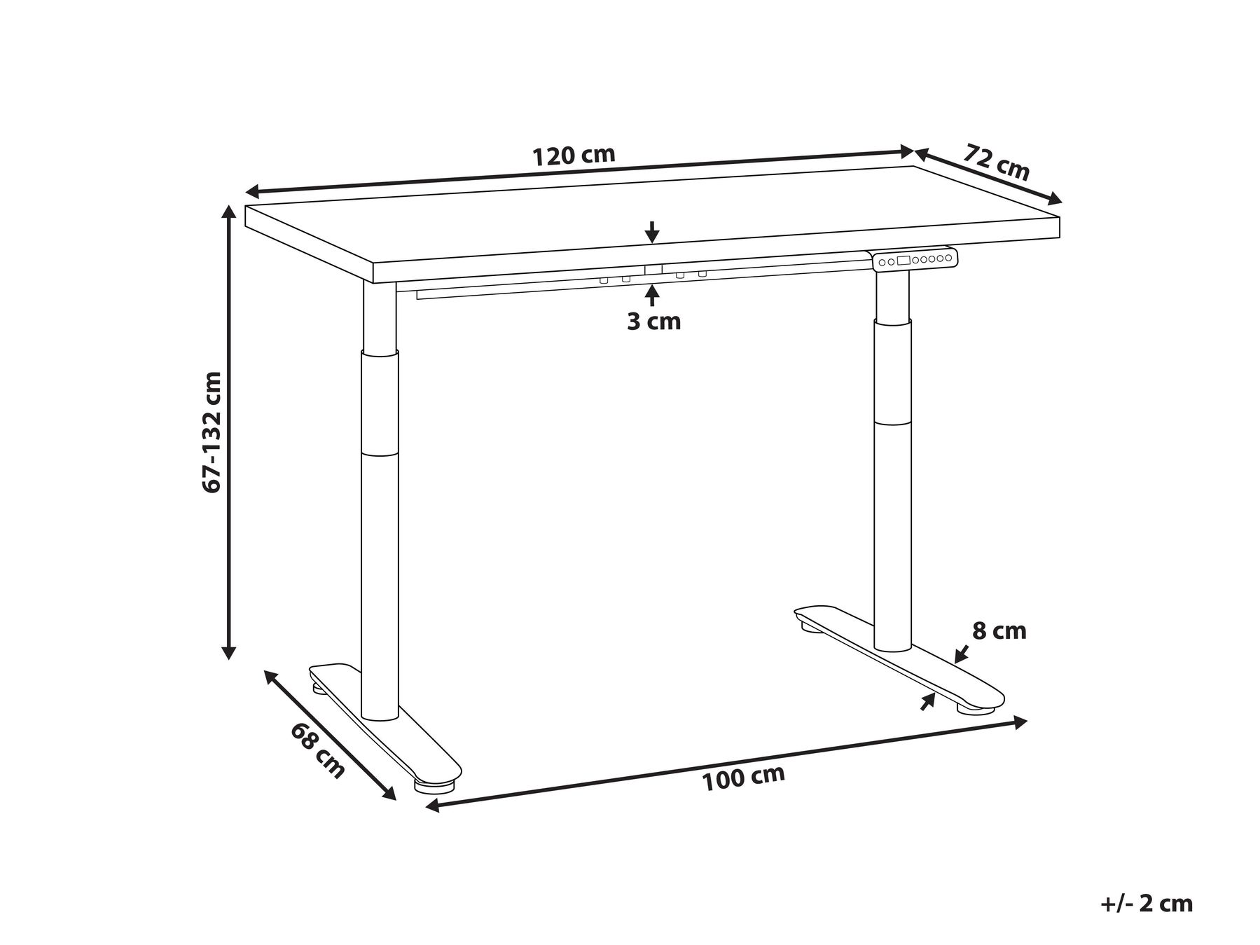 Electric Adjustable Standing Desk DESTINAS 120 cm 72 cm Light Brown/ White_1000403