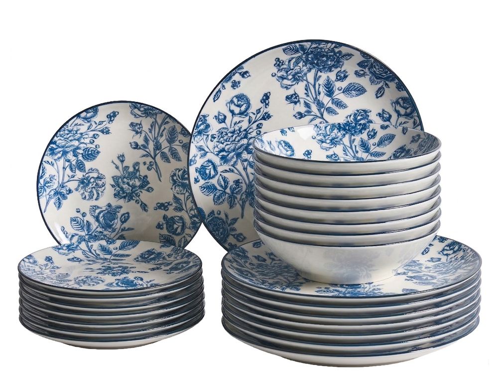 Set med 24 matserviser BASIL Porslin Blå