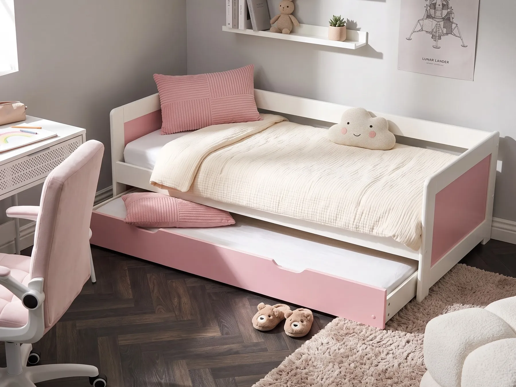 Utdragbar säng Furu GRAVELINES 90 x 200 cm Rosa_1004427