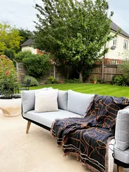 Garden Corner Sofa with Table 5 Seater ALCAMO Acacia Wood Black Left Hand_826889