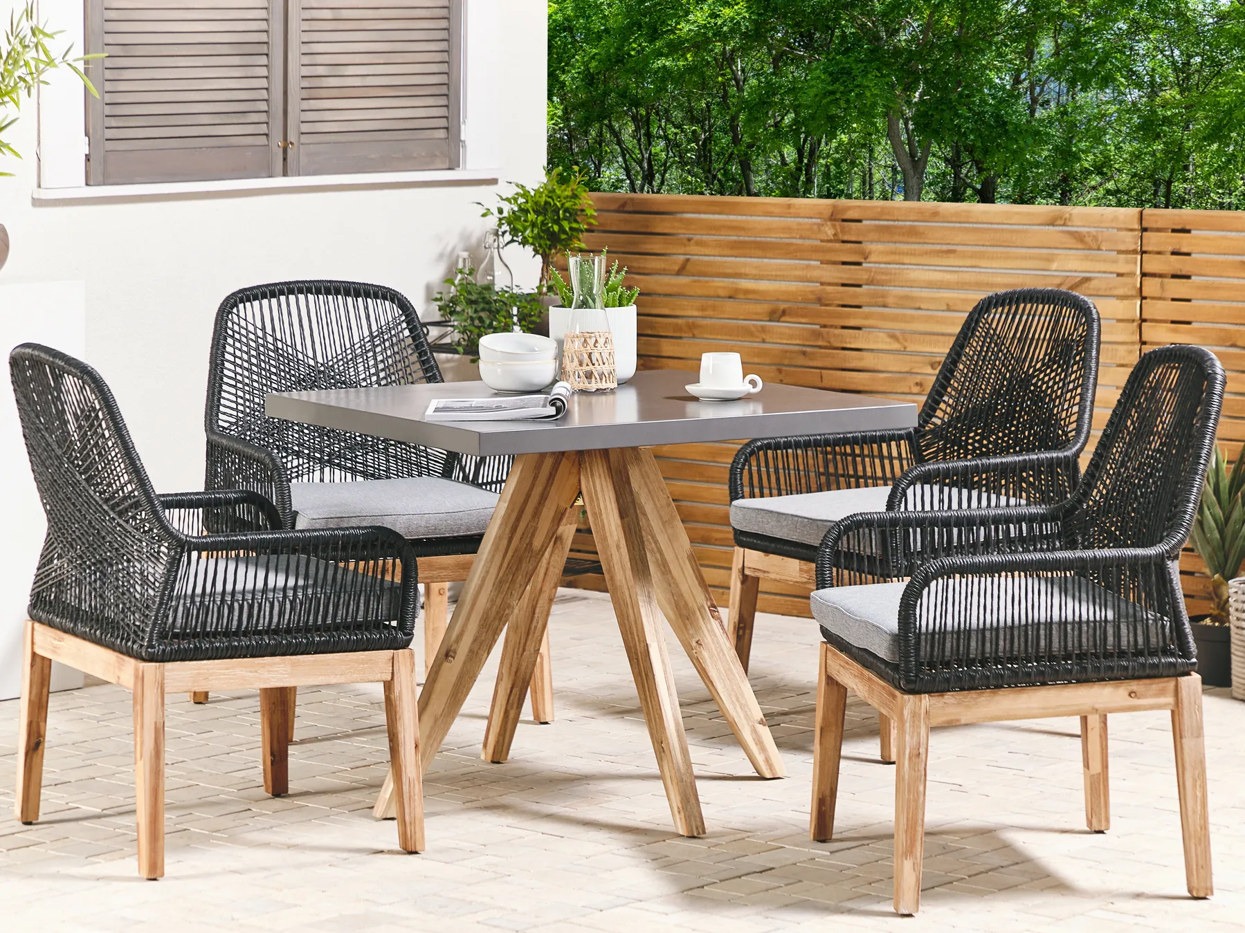 Garden Dining Set 4 Seater OLBIA with Cushions Concrete Black_809620