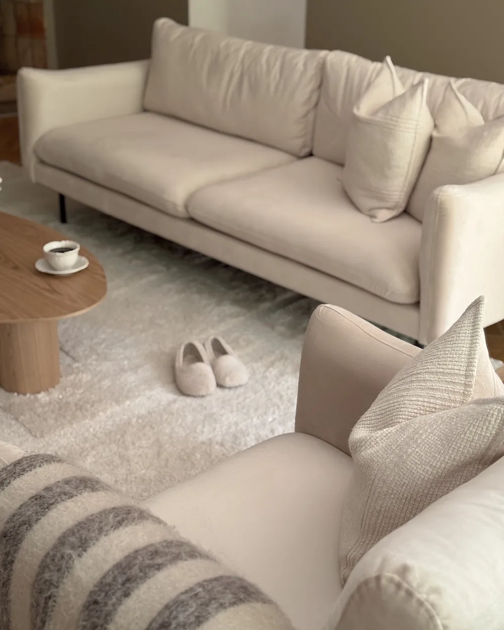 Living Room Set 5 Seater VINTERBRO with Ottoman Velvet Light Beige_1012406
