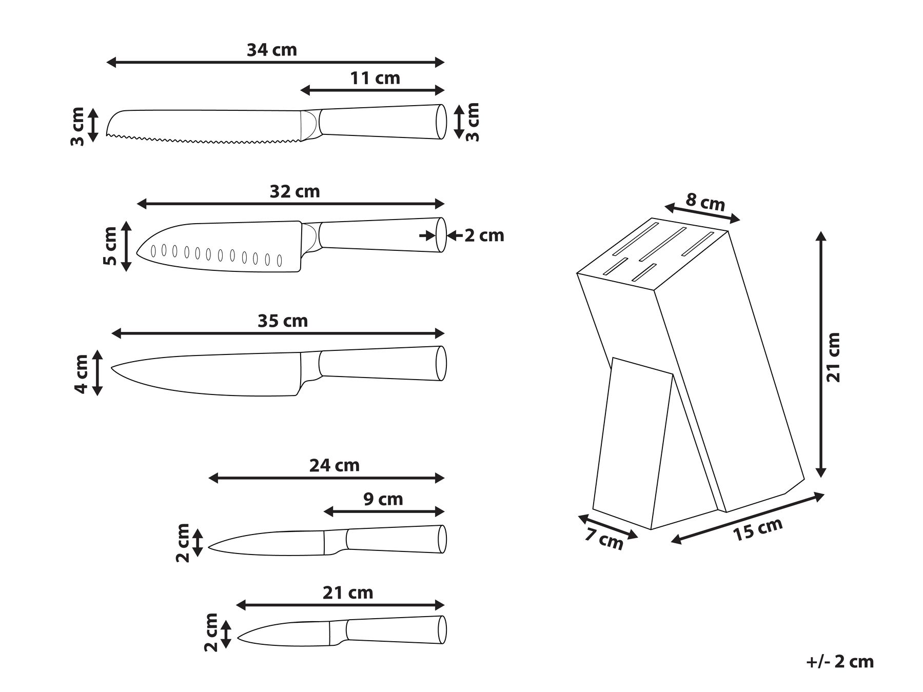 Set of 5 Knives in Block TOCHIGI Brown_1022806