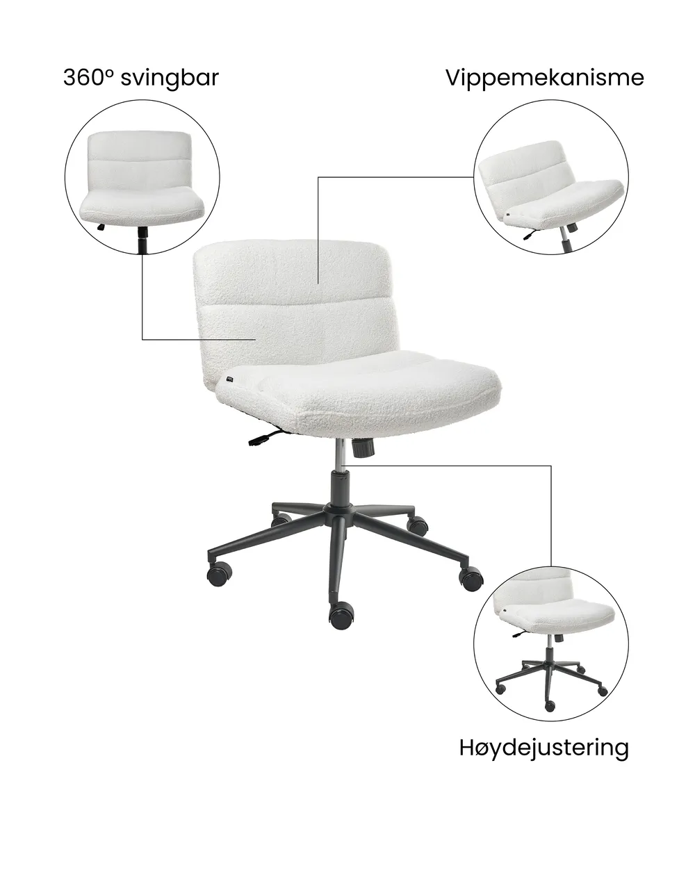 Kontorstol CATLIN Bouclé Hvit_1074401