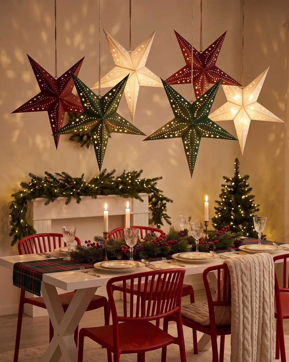 Set of 2 Hanging Decorations LED MOTTI 45 cm Star Emerald Green