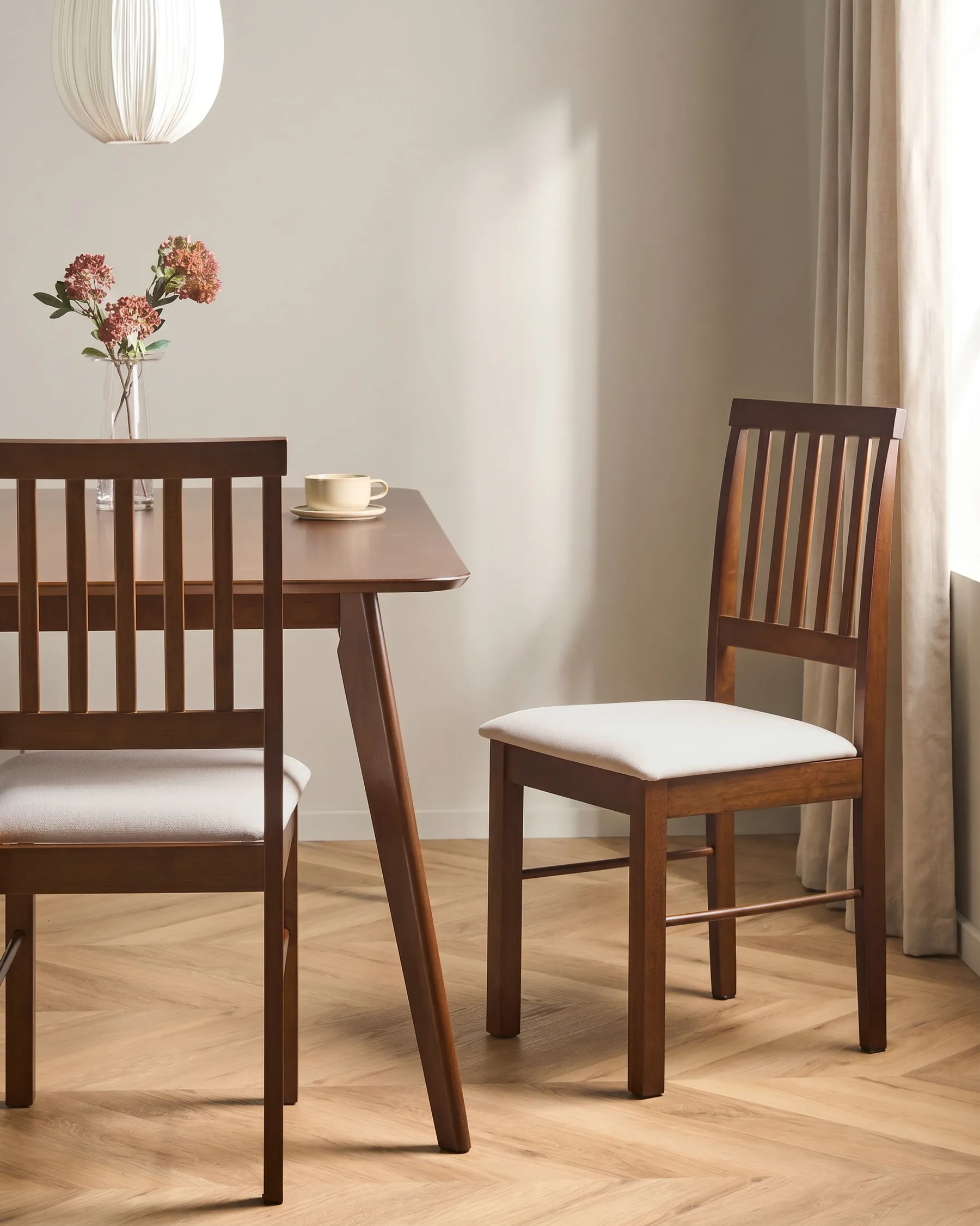 Set of 2 Dining Chairs ORONO Wood Dark Brown/ Light Beige_1076359