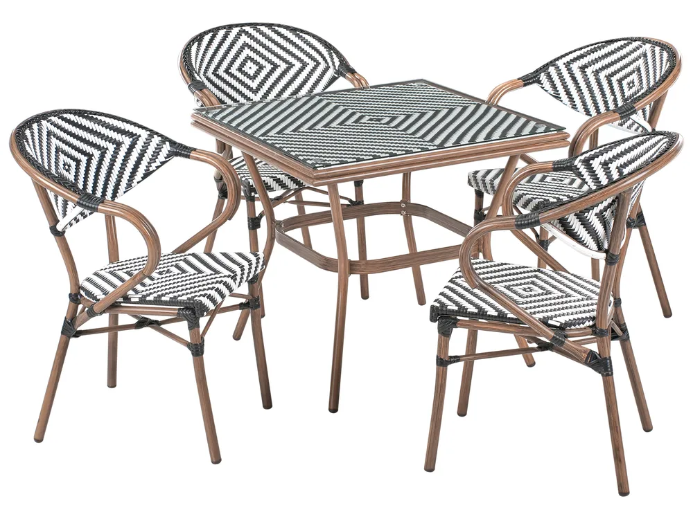 Garden Dining Set 4 Seater CASPRI PE Rattan Black/ White