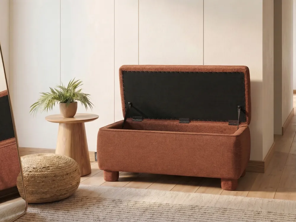 Upholstered Storage Bench HAYWARD Fabric 98 cm Golden Brown_1057872