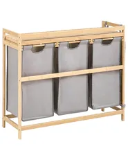 Set of 3 Laundry Baskets with Shelf TOROTAL Bamboo Light Brown/ Grey 120 L_1136246