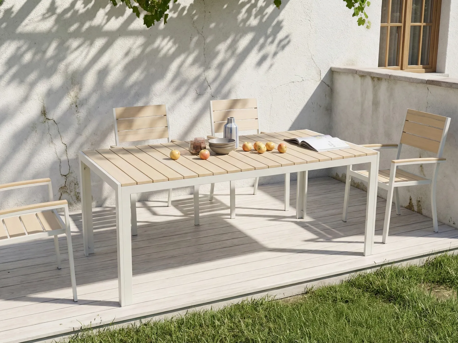 Trädgårdsmatbord för 8 personer COMO 184 cm 90 cm Beige_1047240