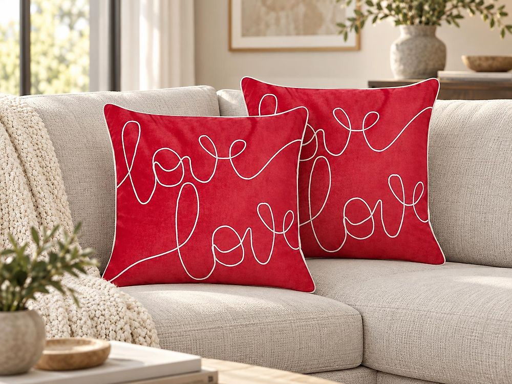 Set of 2 Decorative Cushions SIDERASIS 45 x 45 cm Velvet Red Text