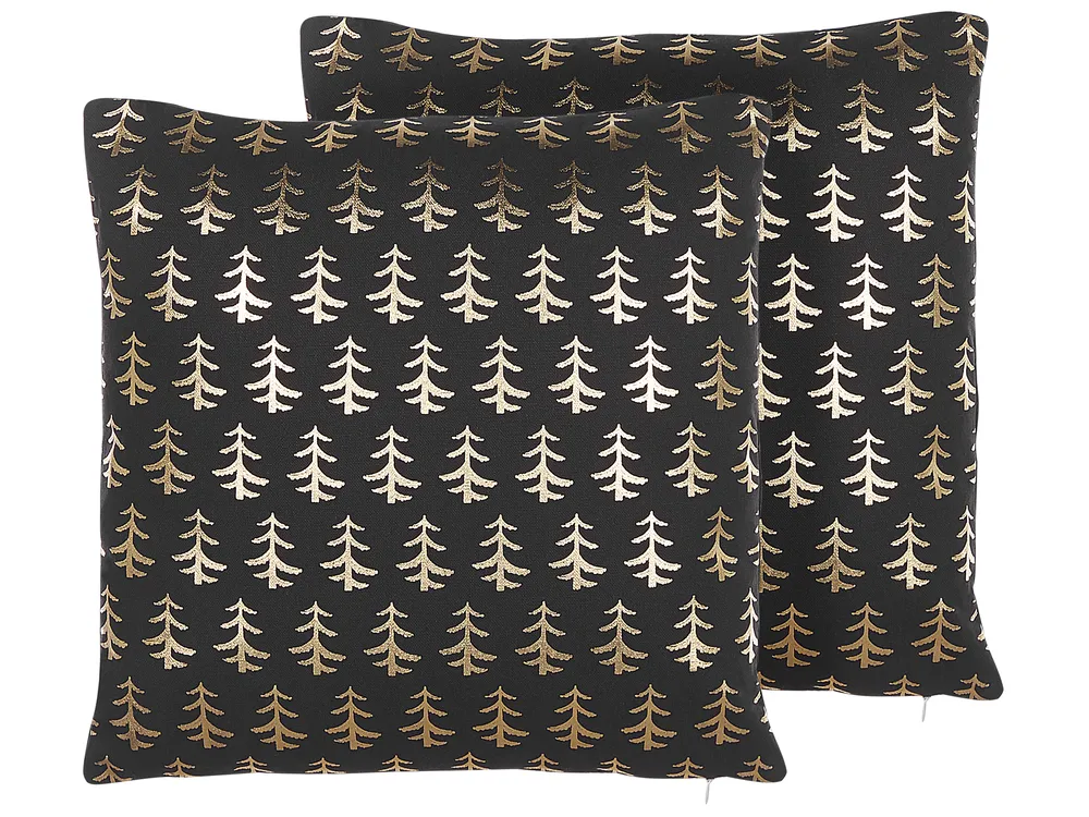 Set of 2 Decorative Cushions LEROY 45 x 45 cm Cotton Black Christmas Motif