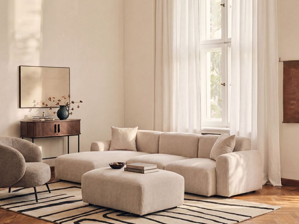 Moduulikulmasohva HEDE rahilla Kangas Vaaleanbeige Oikea