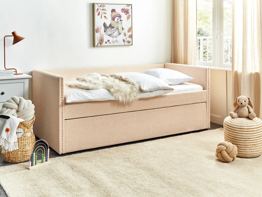 Trundle Bed Boucle TROYES 90 x 200 cm (EU Single) Peach Pink_906962