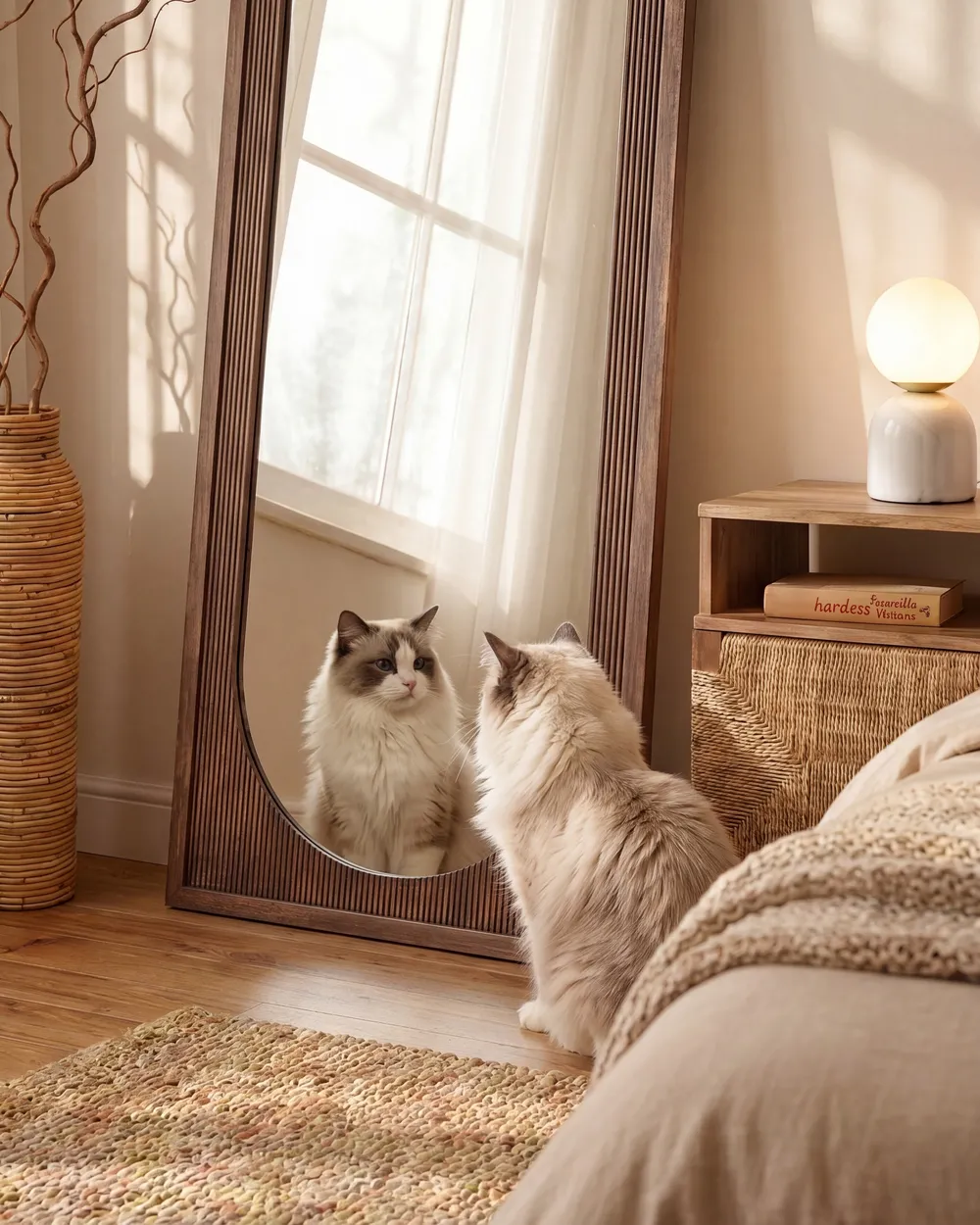 Wall Mirror LUNAS 80 cm 200 cm Paulownia Wood Brown_1099896