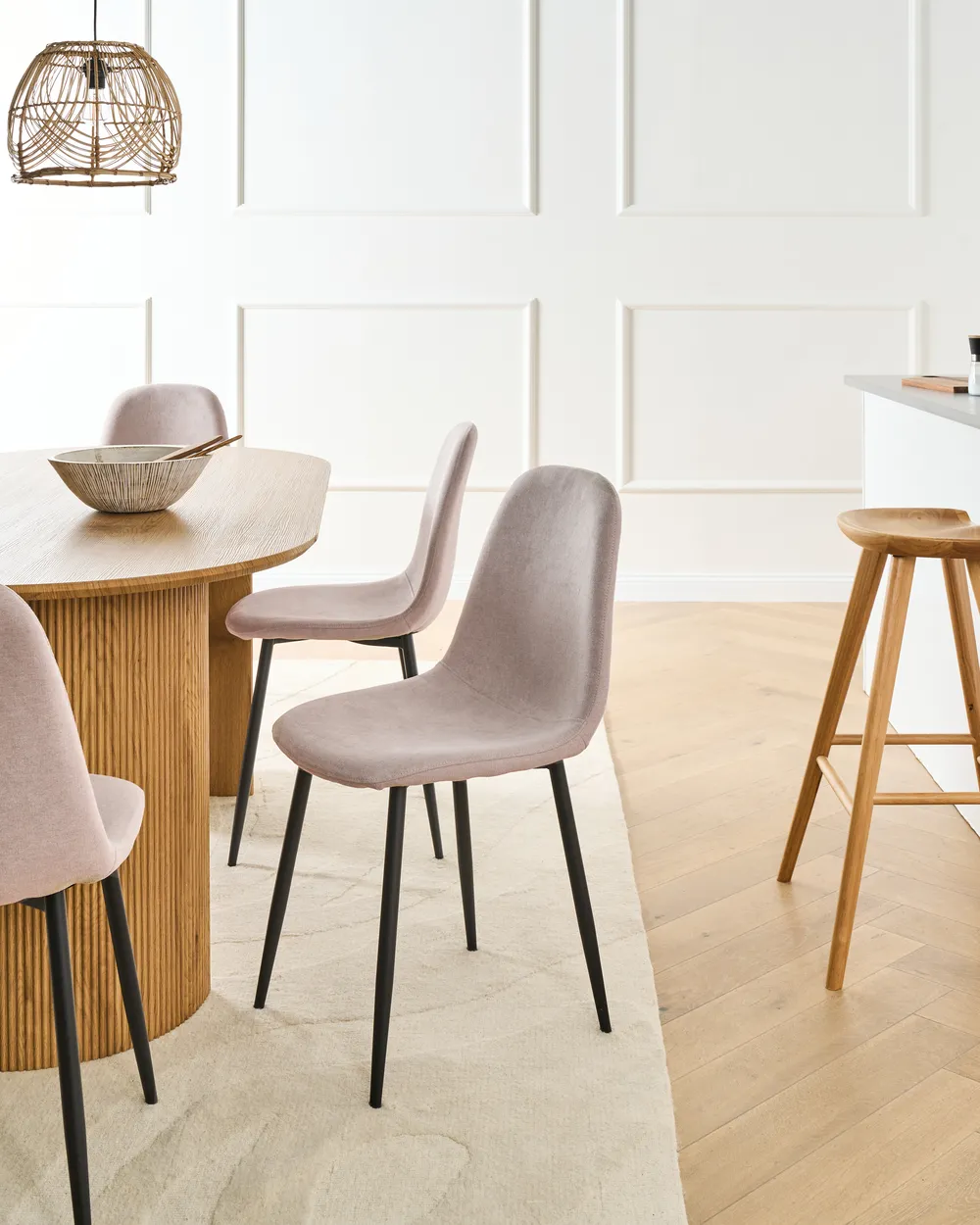 Set of 4 Dining Chairs CRANDALL Fabric Beige
