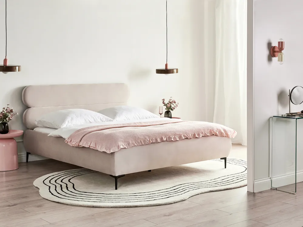 Bed Velvet LESSAY 160 x 200 cm (EU King Size) Light Beige