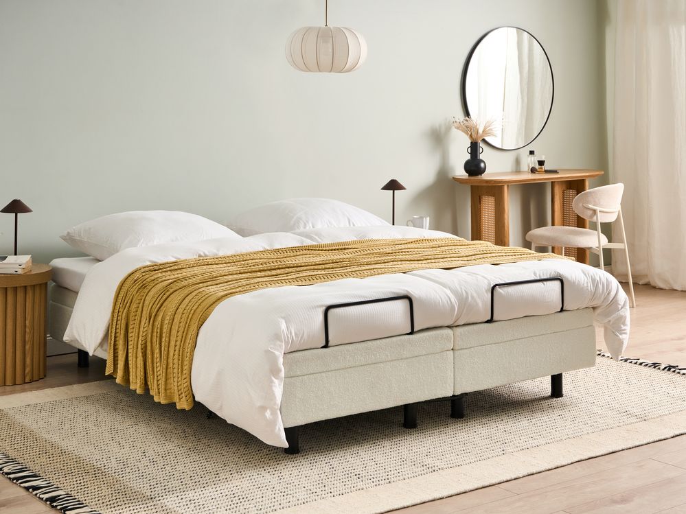 Ställbar säng utan huvudgavel Bouclé DUKE 160 x 200 cm Off-White