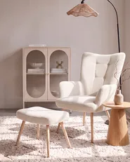 Öronlappsfåtölj VEJLE med fotpall Ljusbeige_912998