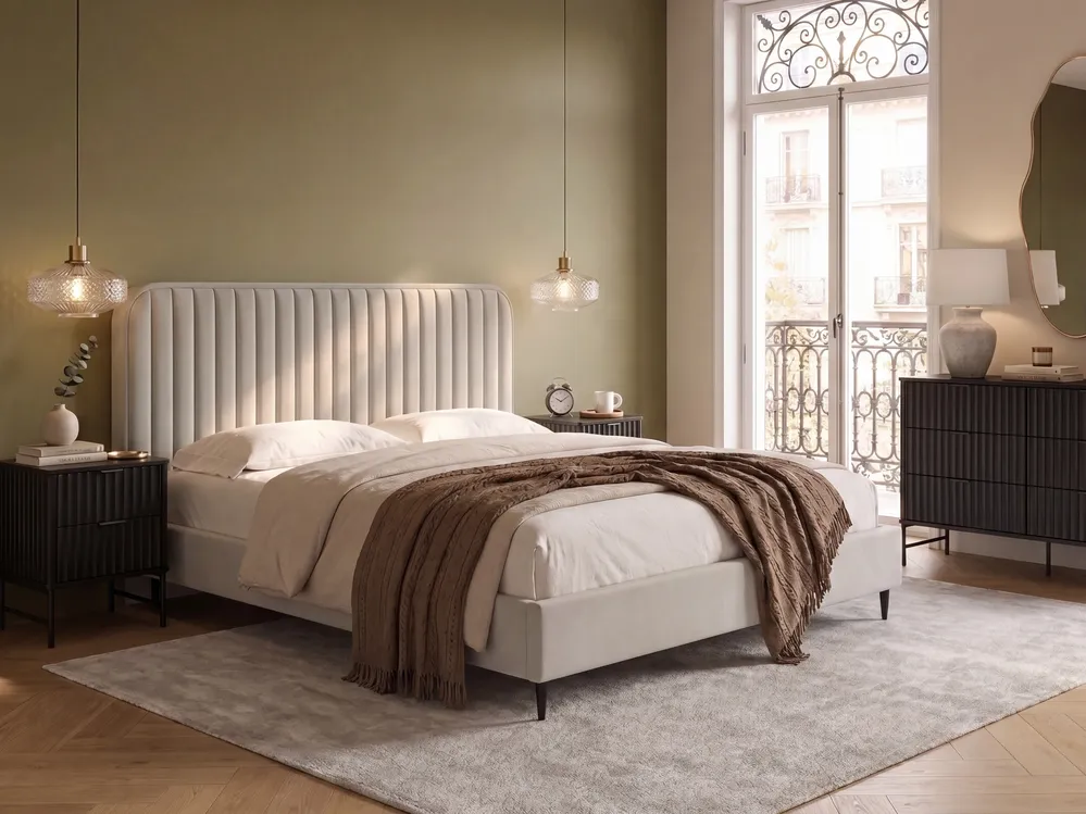Bed Velvet BRIN 160 x 200 cm (EU King Size) Beige