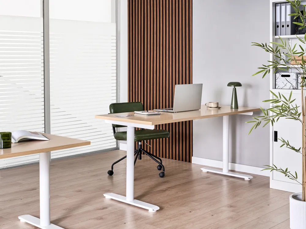 Electric Adjustable Standing Desk DESTINAS 160 cm 72 cm Light Brown/ White_1000408