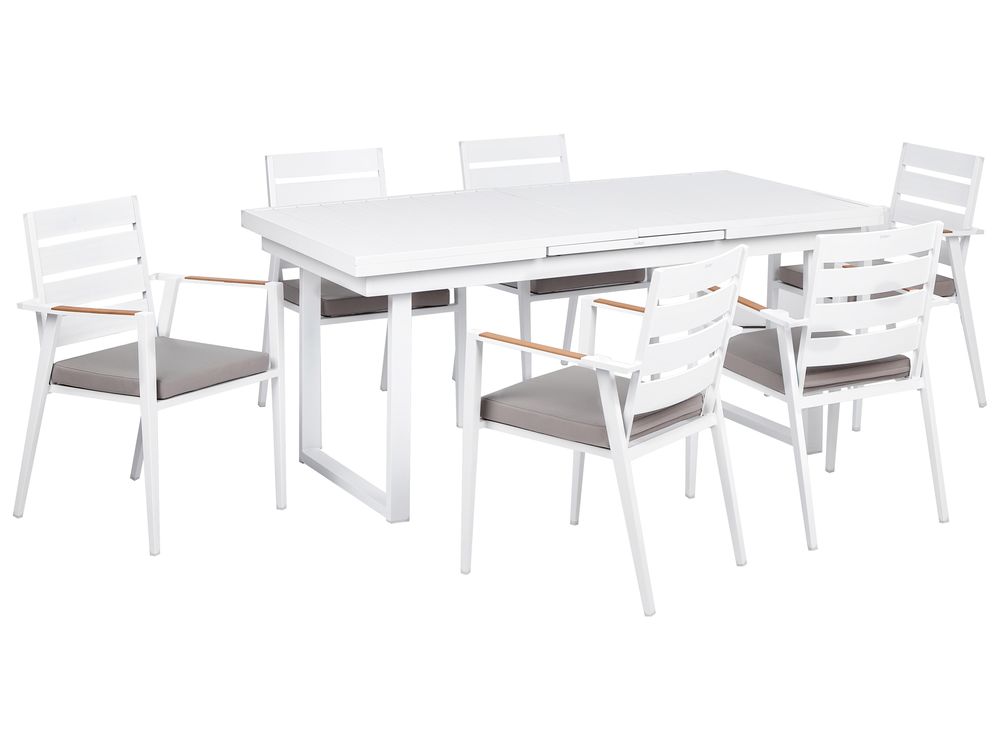 Garden Dining Set 6 Seater VALCANETTO/TAVIANO with Cushions Metal White/ Grey