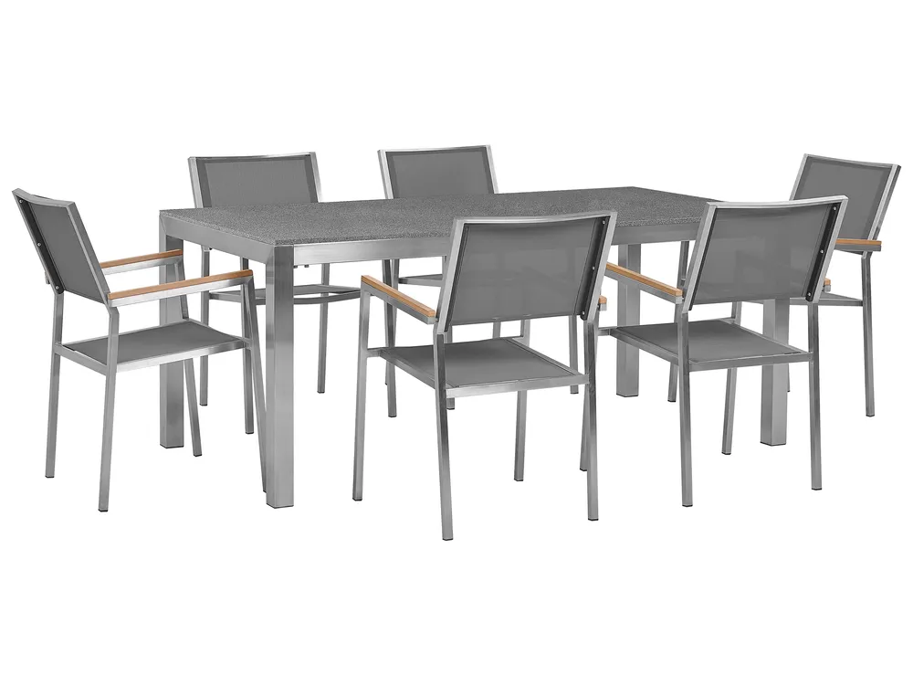 Garden Dining Set 6 Seater GROSSETO Granite Polished Grey_1025589