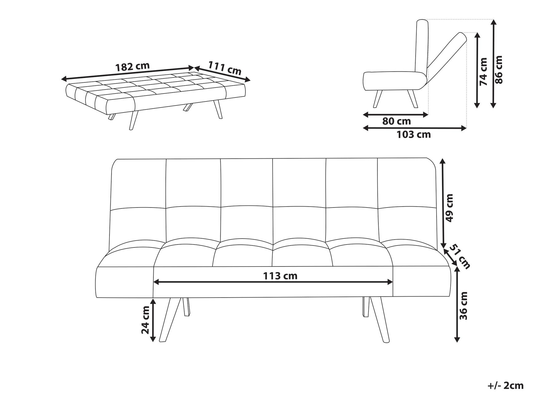 Sofa Bed 2 Seater INGARO Fabric Grey_711927