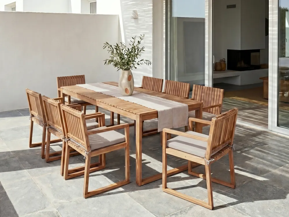 Garden Dining Set 8 Seater SASSARI PREMIUM with Cushions Certified Acacia Wood Taupe