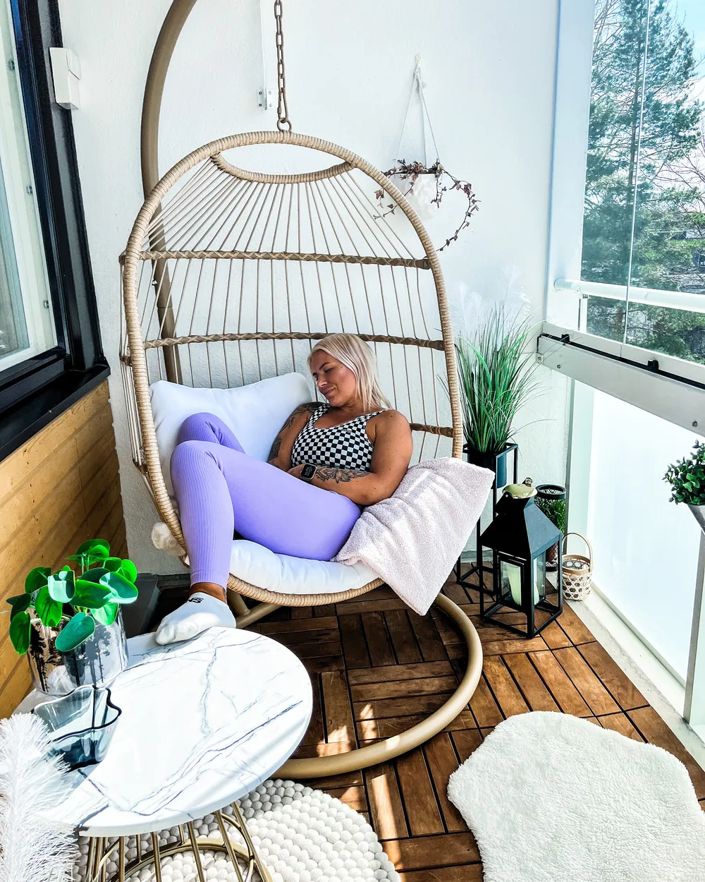 Hanging Chair with Stand ALBA PE Rattan Natural_862741