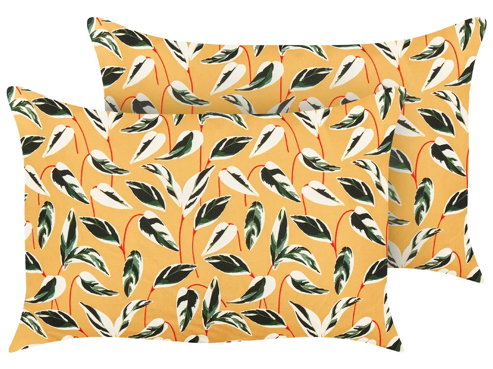 Set of 2 Outdoor Cushions TAGGIA Plant Pattern 40 x 60 cm Yellow