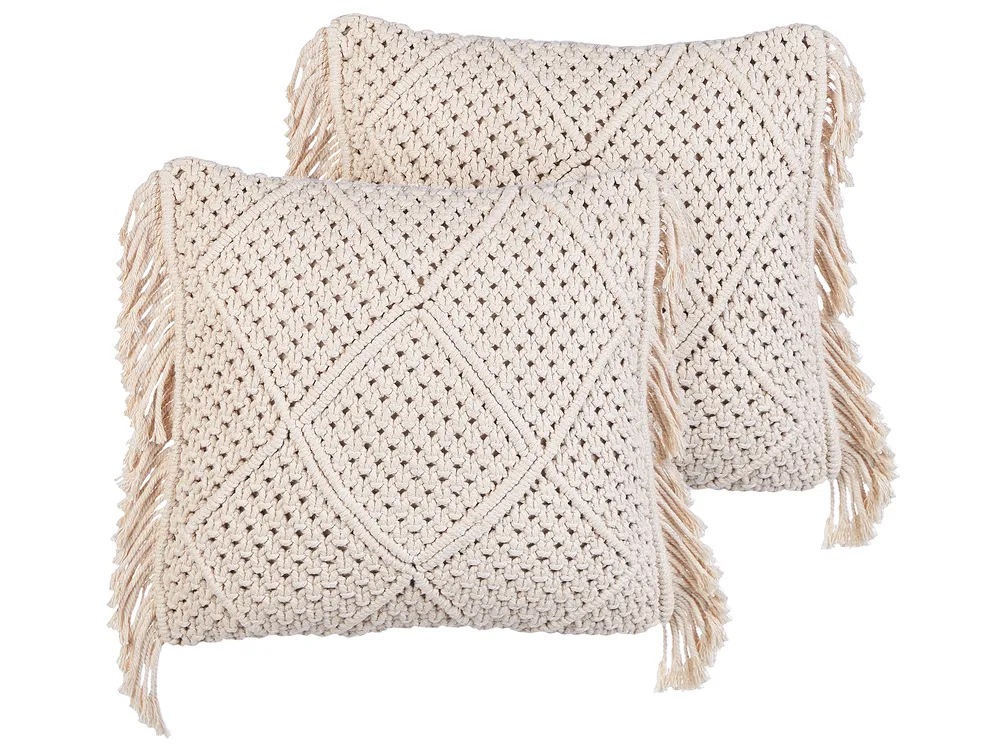 Set med 2 prydnadskuddar BESHAM 45 x 45 cm Bomull Ljusbeige Geometriskt tryck_904588
