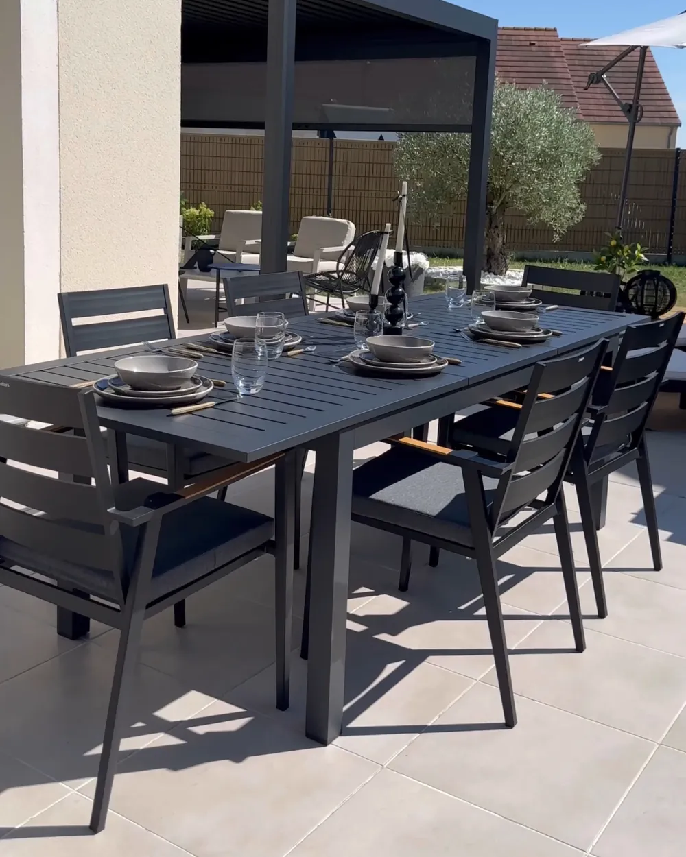 Extending Garden Dining Table SKALOMA 180/240 cm 90 cm Metal Dark Grey_1005503