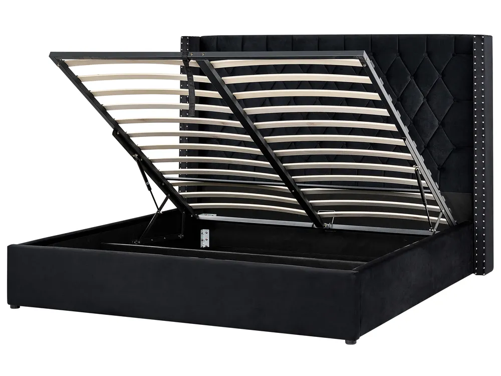 Ottoman Bed LUBBON Velvet Black 180 x 200 cm (EU Super King)