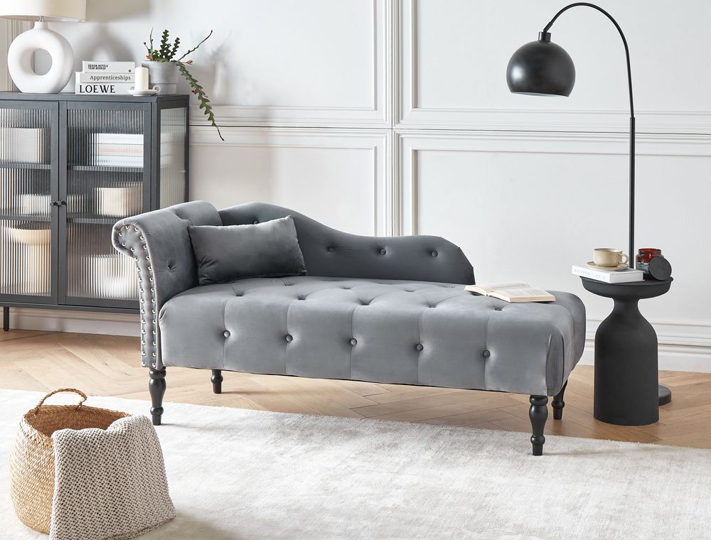 Left-Hand Chaise Longue IVRY Velvet Grey