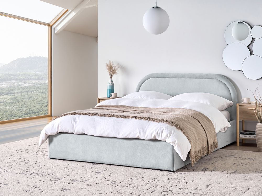Ottoman Bed QUILLIEN Chenille Light Blue 140 x 200 cm (EU Double)