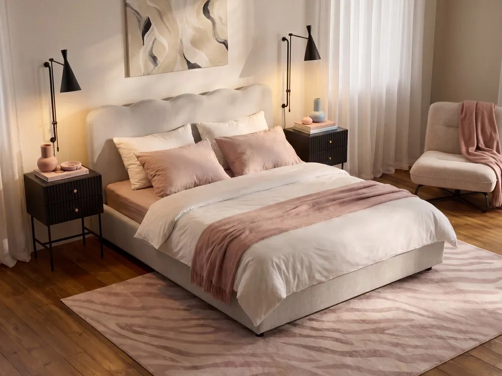 Ottoman Bed NANTERRE Fabric Light Beige 160 x 200 cm (EU King Size)