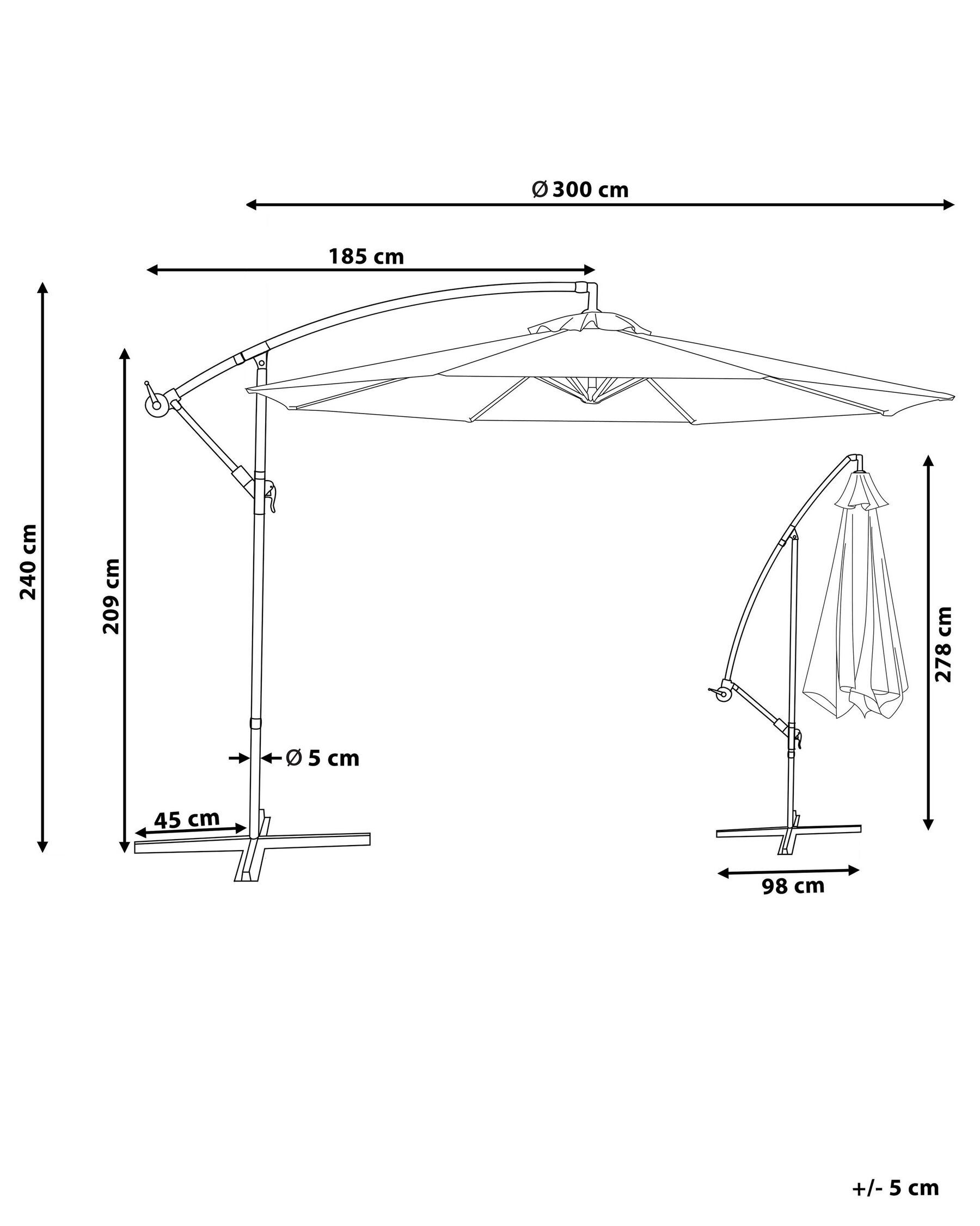 Frihängande parasoll 300 cm RAVENNA Ljusbeige_769692