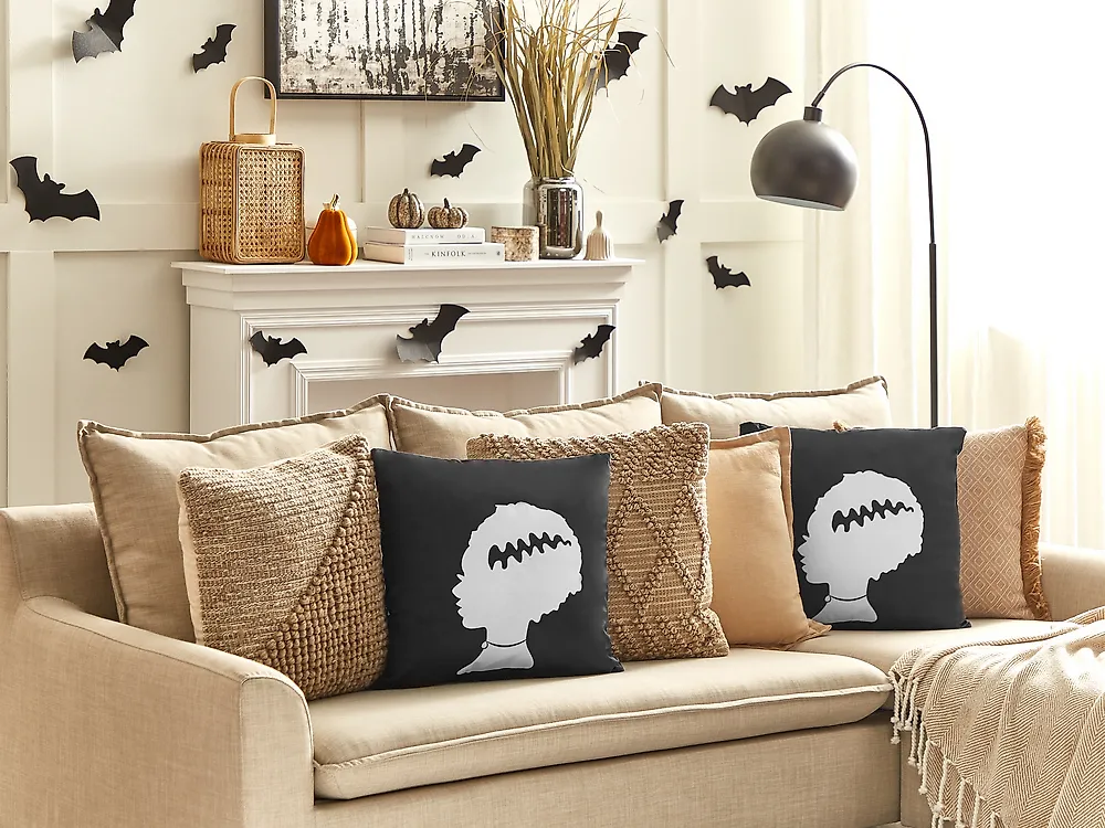 Set of 2 Decorative Cushions MANDEVILLA 45 x 45 cm Velvet Black Abstract Pattern_1178468