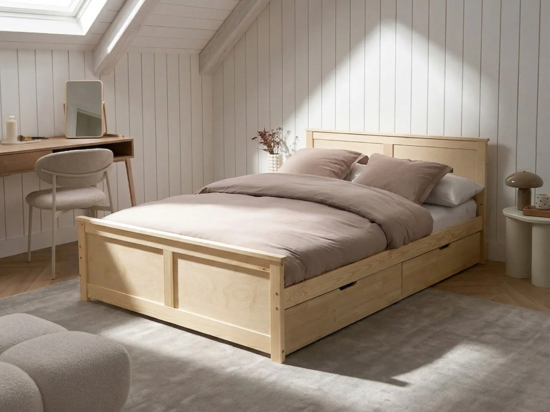 Bed with 2 Drawers DAUPHIN Pine Wood Light Brown 140 x 200 cm (EU Double)_1059840