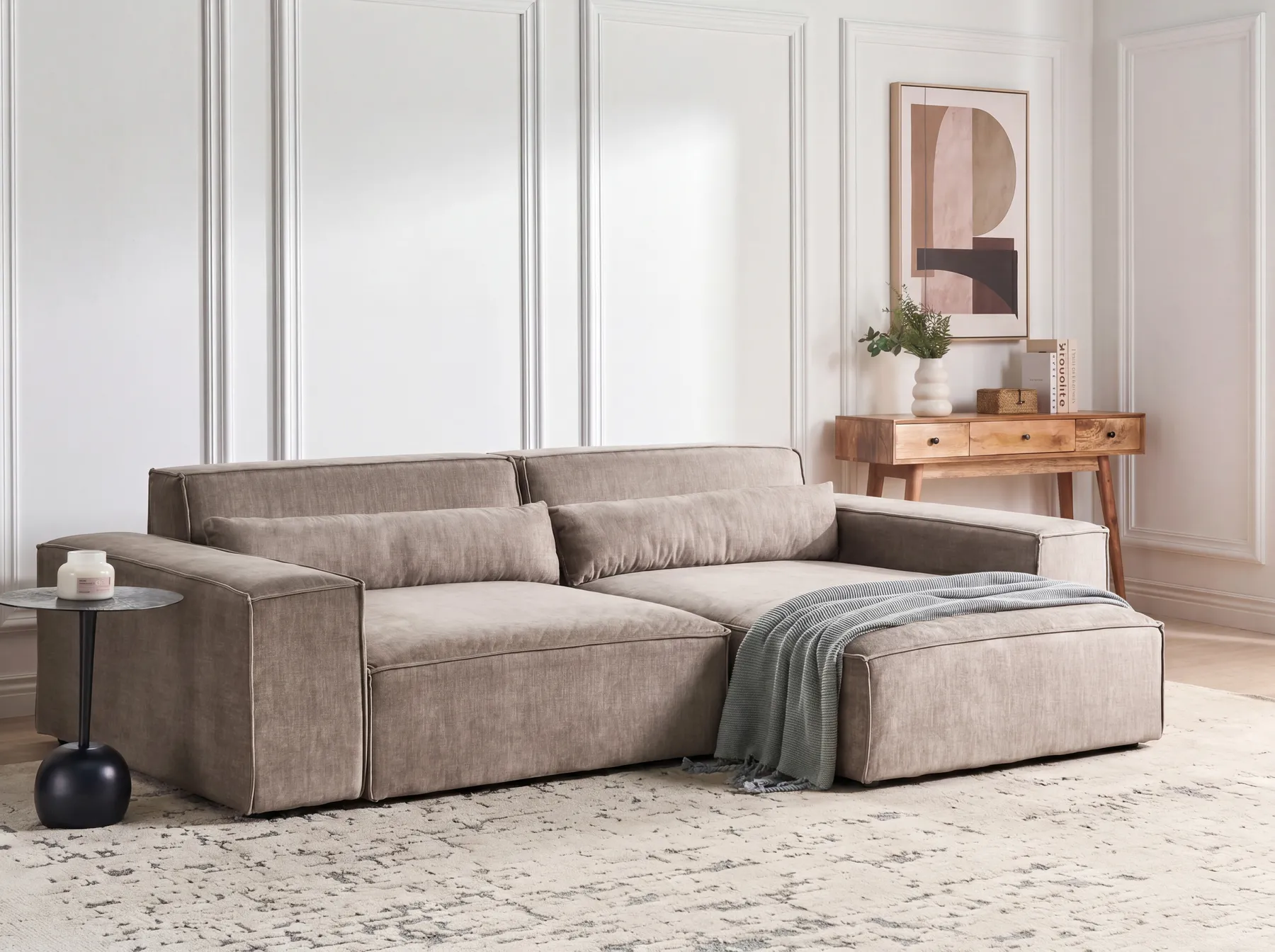 Modular Corner Sofa 3 Seater HELLNAR Fabric Light Brown Left Hand_912287
