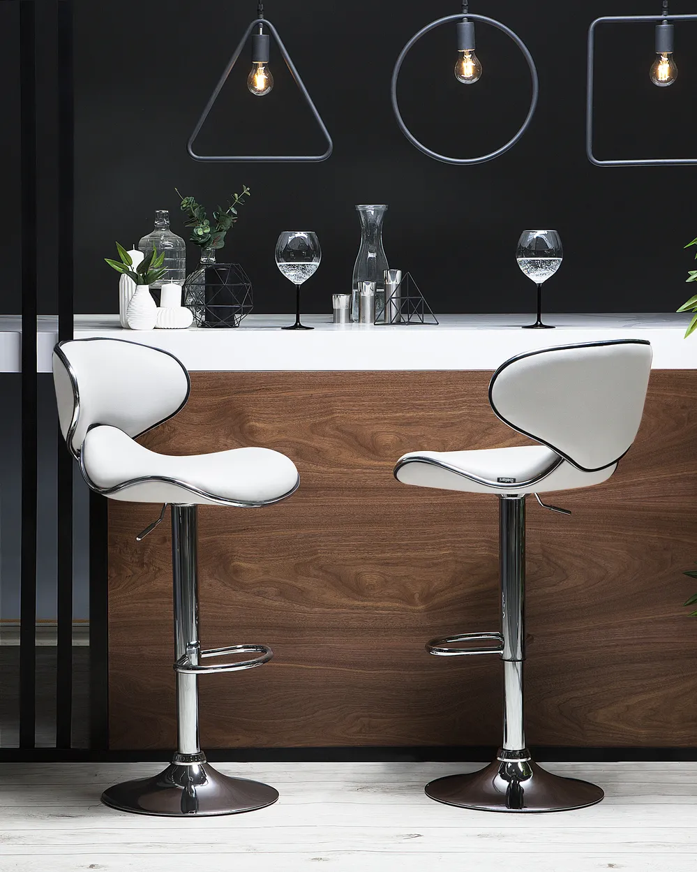 Set of 2 Bar Chairs CONWAY Swivel Faux Leather White