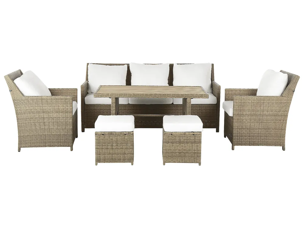 Garden Lounge Set with Table and Ottoman 5 Seater FONTI with Cushions PE Rattan Brown