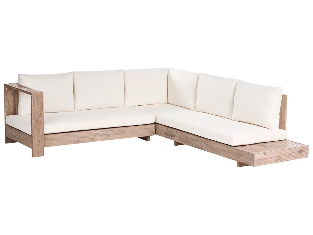 Garden Corner Sofa 5 Seater MARETTIMO Certified Acacia Wood Off-White Right Hand