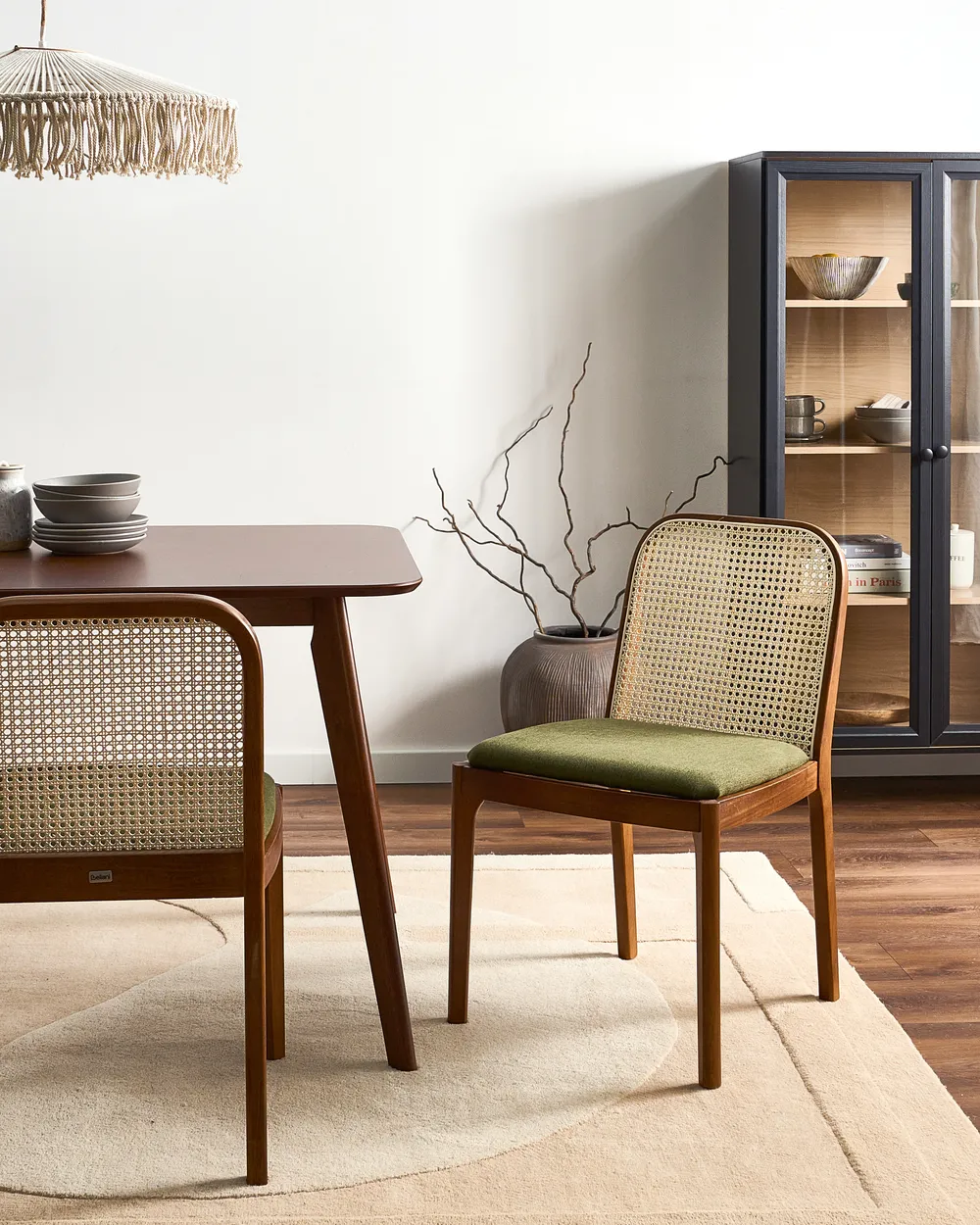 Set of 2 Dining Chairs EDINA Fabric Brown/ Green