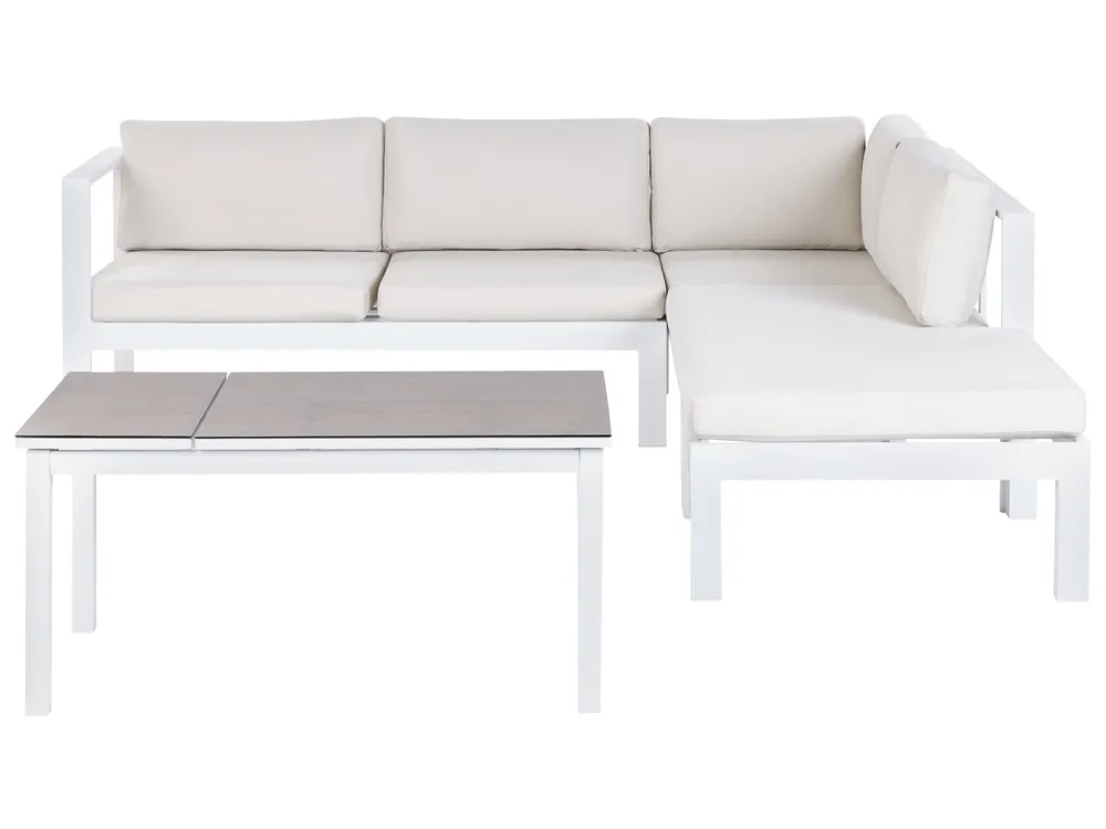 Garden Corner Sofa with Table 5 Seater MESSINA Metal Off-White Left Hand