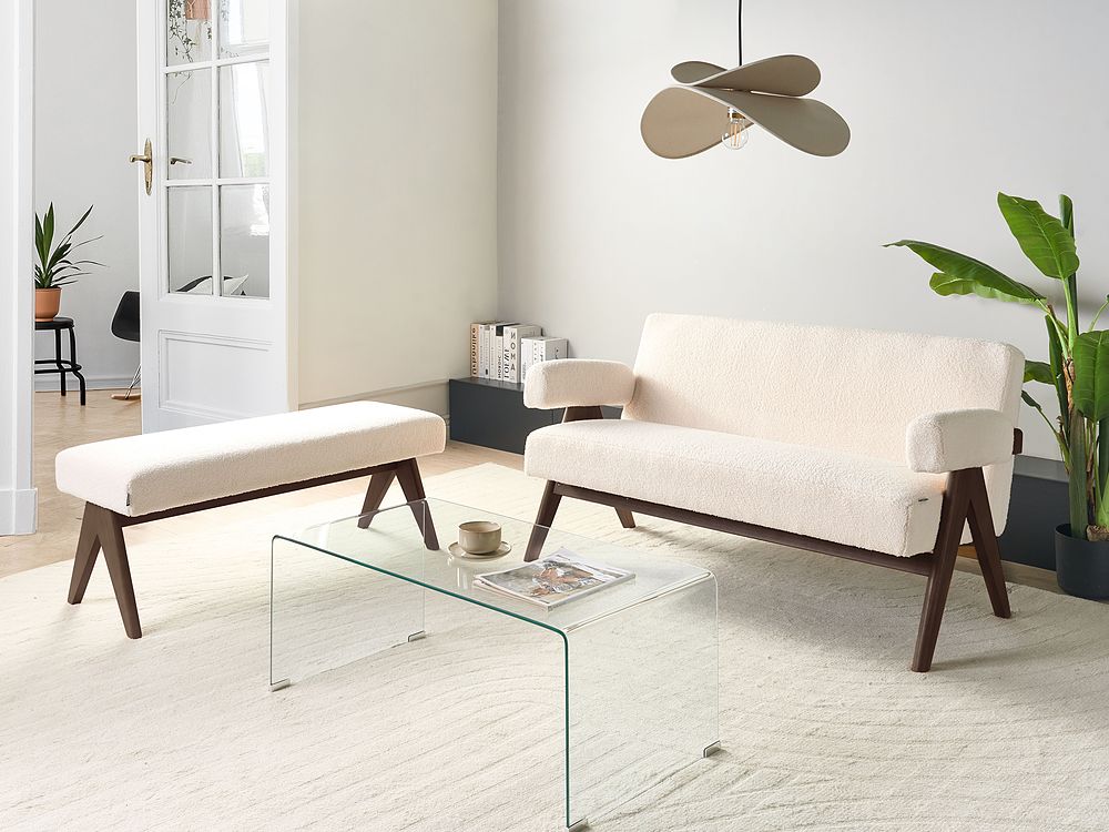 Living Room Set TAMRE Boucle Off-White/ Dark Brown