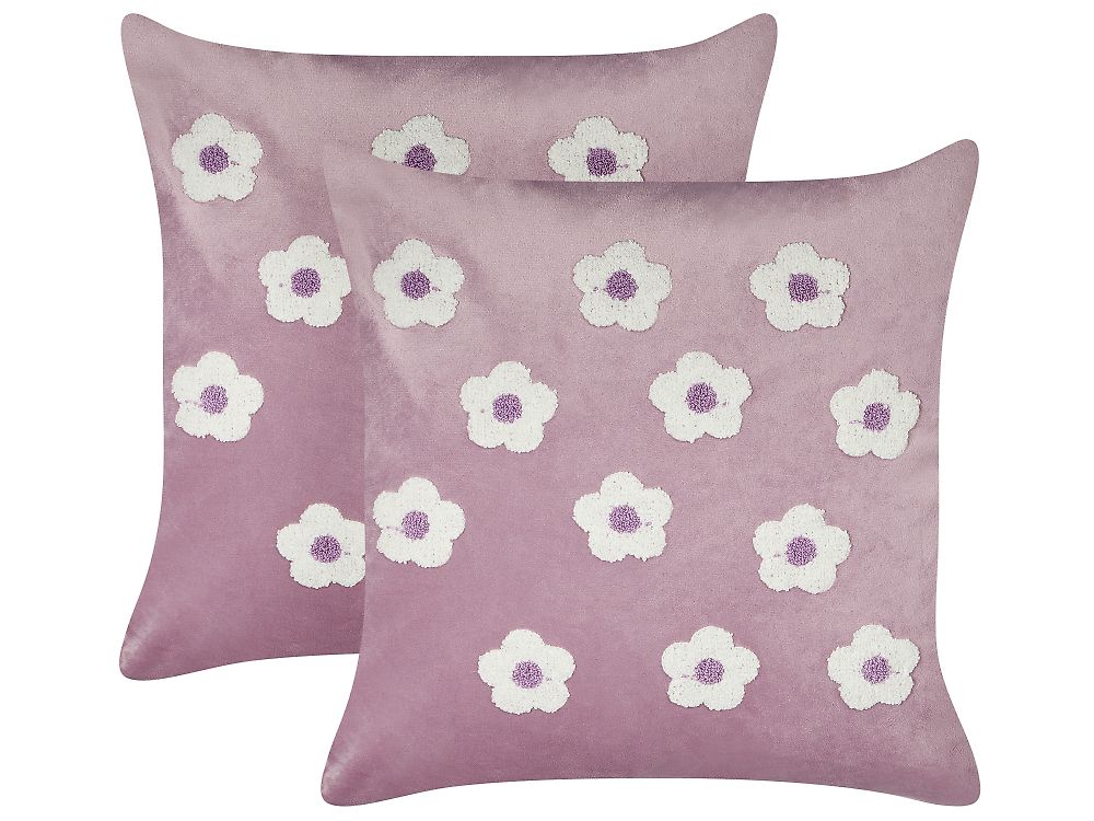 Set med 2 prydnadskuddar ECHINACEA 45 x 45 cm Sammet Mörklila