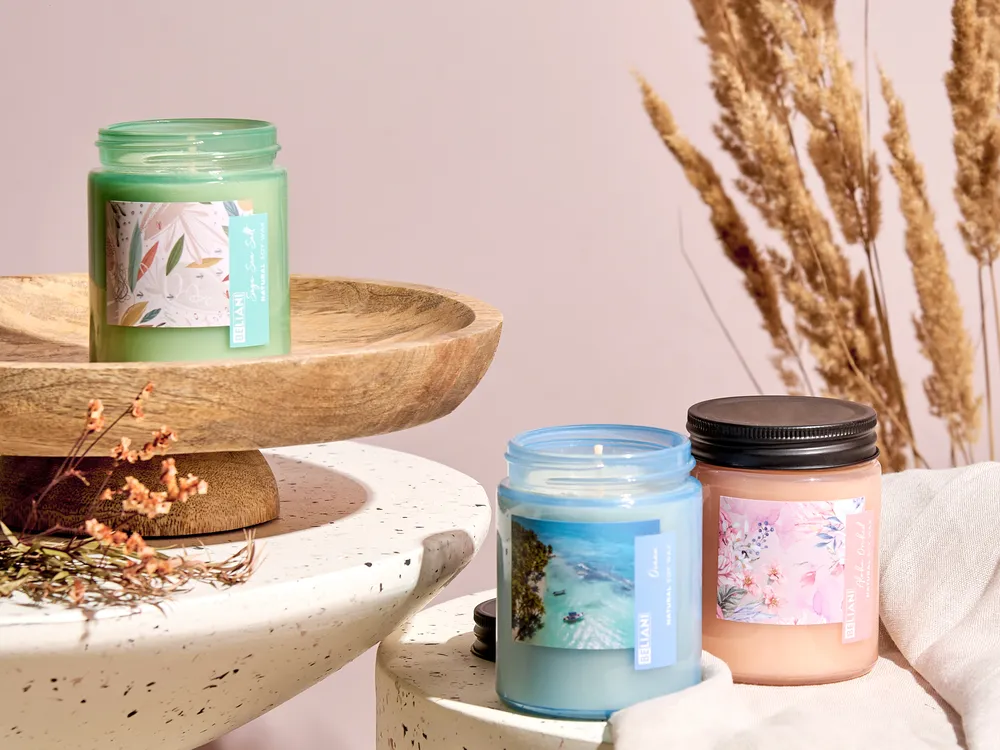 Set of 3 Scented Candles FRUITY BLOOM Soy Wax Fresh Notes Floral Notes_1080284
