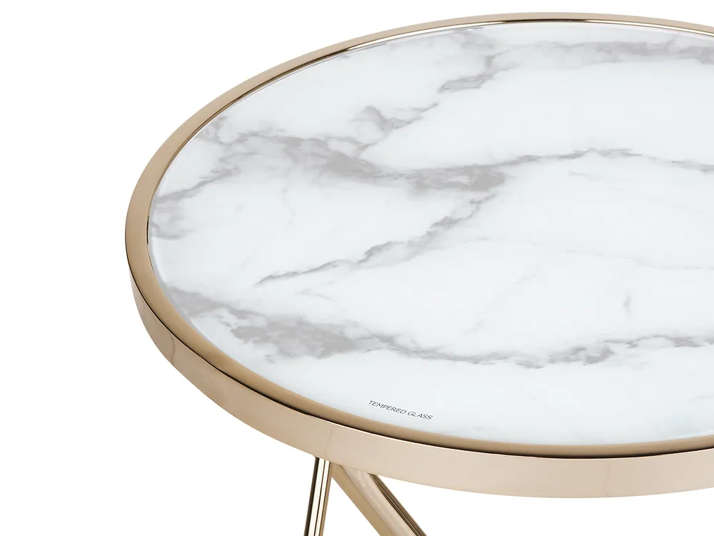 Side Table MERIDIAN Tempered Glass Marble/ Gold_758997